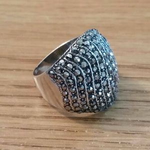925 Silver Large Dome Marcasite Ring